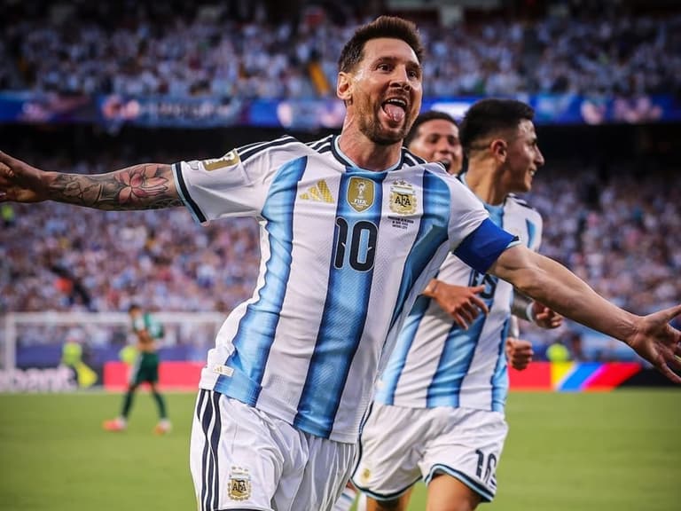 Argentina captain Lionel Messi celebrates a goal at the 2026 World Cup.