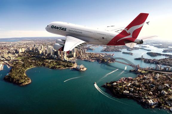 A Qantas flight over Sydney