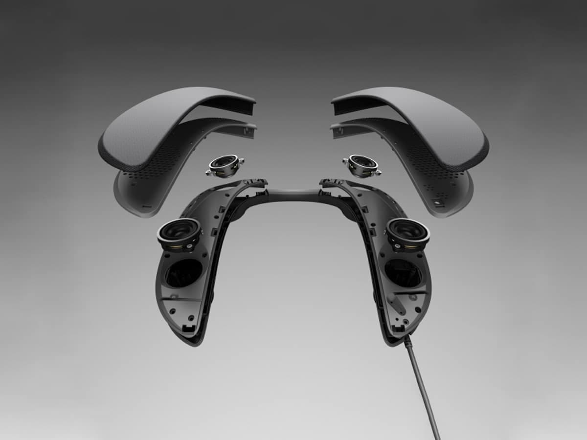 Panasonic SC-GN01 Wearable Gaming Speaker System in exploded view, showing internal components and structure.