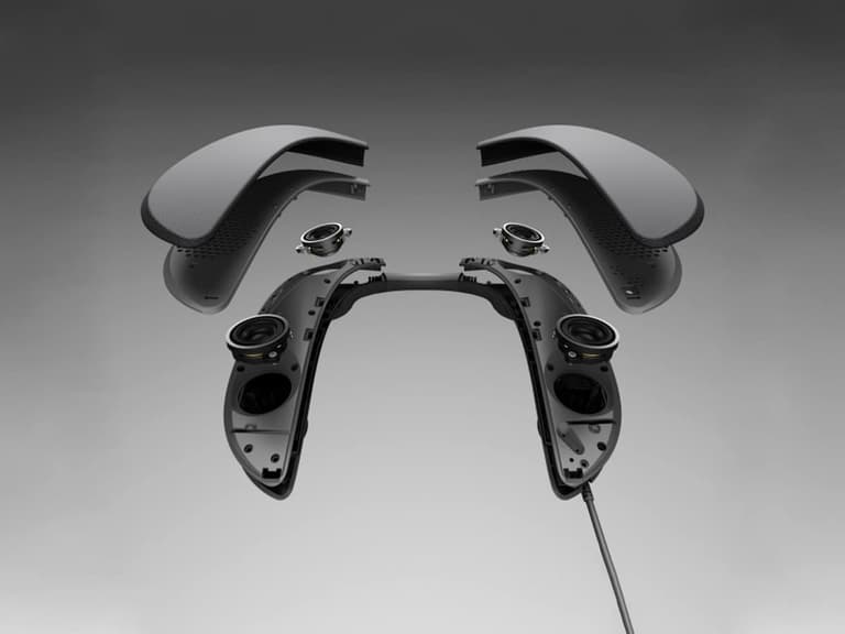 Panasonic SC-GN01 Wearable Gaming Speaker System in exploded view, showing internal components and structure.