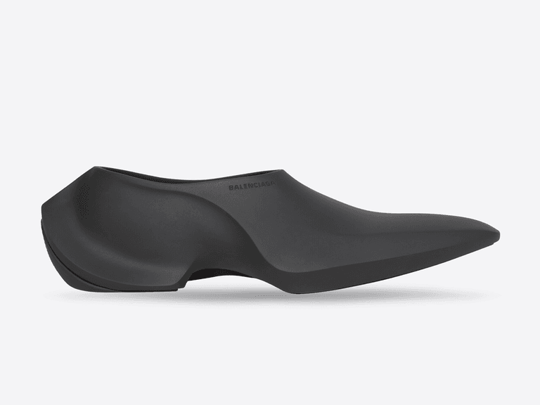 Balenciaga Space Shoe in matte black, lateral profile on a white background.