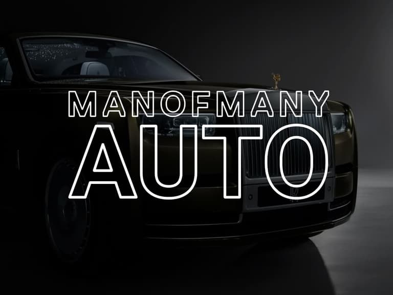 Rolls-Royce car front view with a dark background and "Man of Many Auto" text overlay.