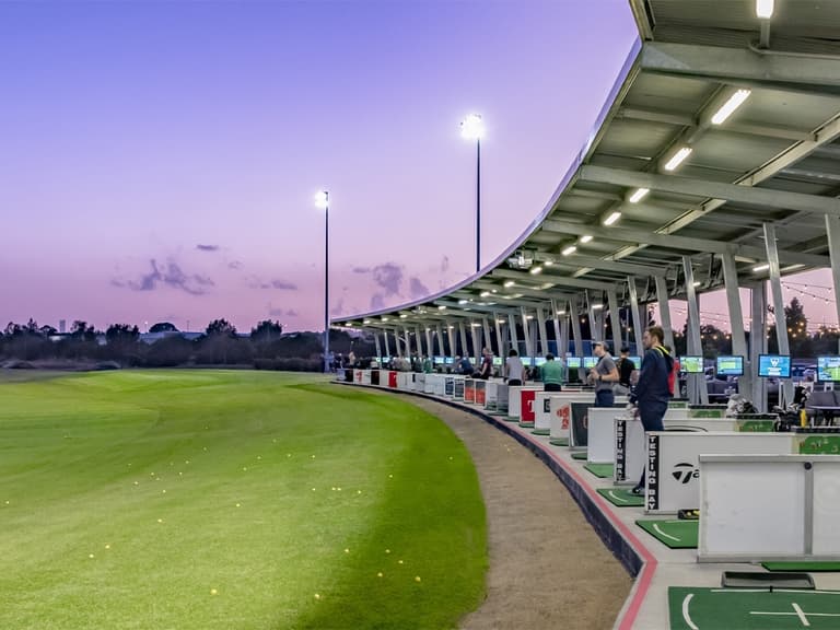 A golf driving range with shade