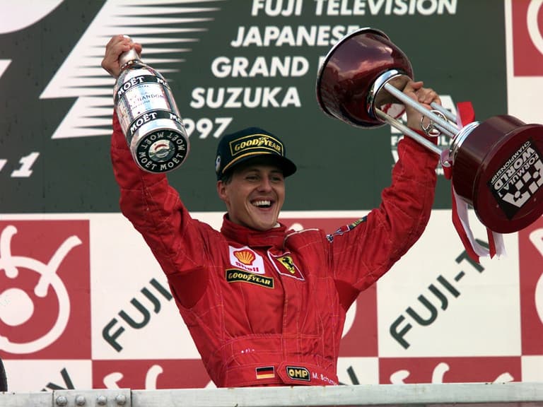 Michael Schumacher after winning the 1997 Japanese Grand Prix | Image: Supplied