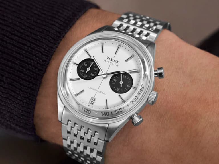 Marlin® jet quartz chronograph 40mm stainless steel bracelet watch white