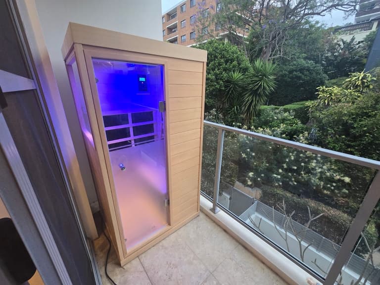 Evolve mini infrared sauna balcony