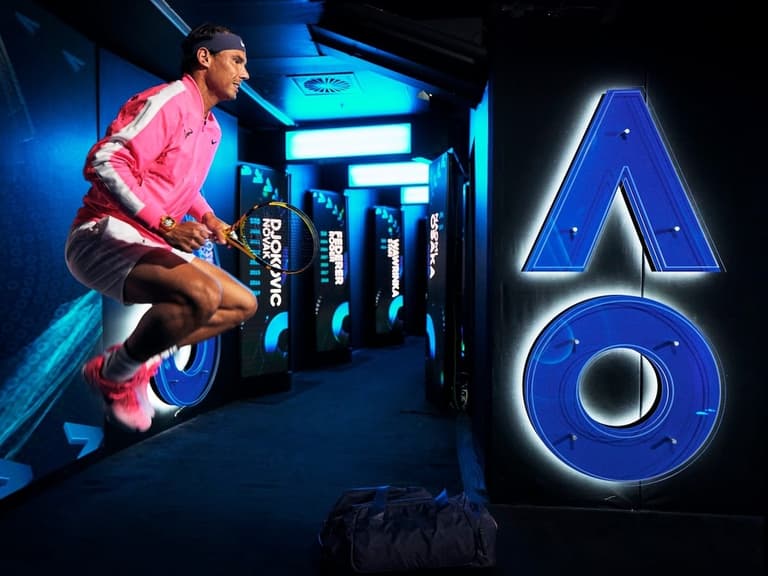 Rafael Nadal warming up at the Australian Open