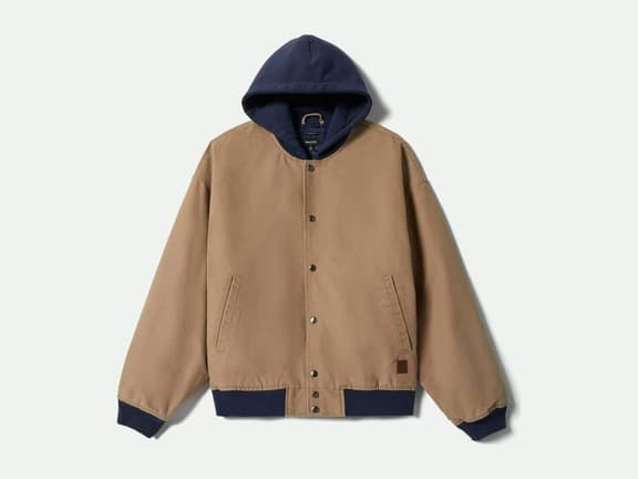 Brixton Canvas Hooded Bomber Jacket in Khaki