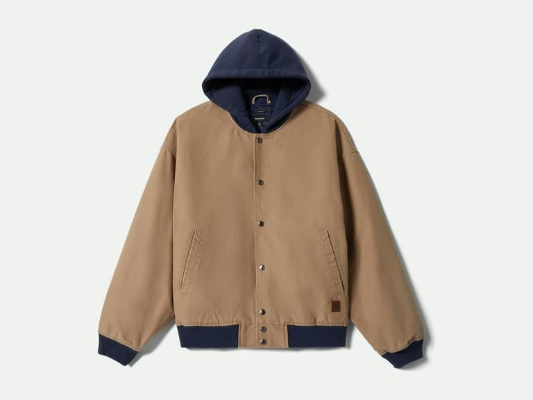 Brixton Canvas Hooded Bomber Jacket in Khaki